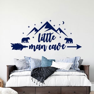 Little Man Cave Wall Decal Woodland Bear and Mountains Vinyl Stickers Nursery Rustic Decor Baby Kids Room Decoration NS1175