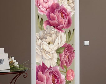 Peonies Flowers Door Cover. Floral Door Banner. Botanical Door for Girl Room. Floral Peony Removable Door Stickers Mural. Peony Gift Decor