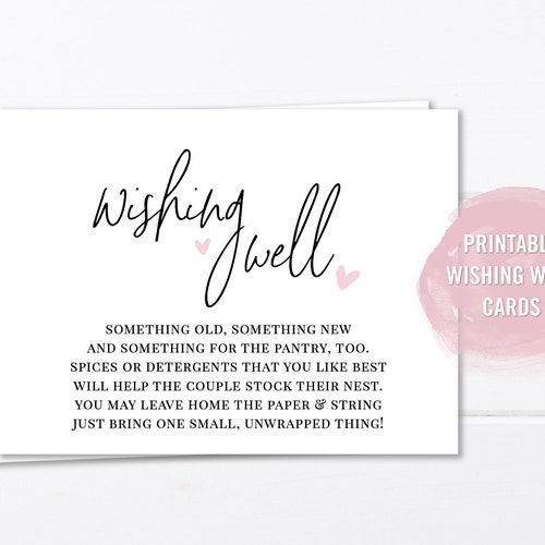 Wedding Wishing Well Card Printable Bridal Shower Wishing Etsy