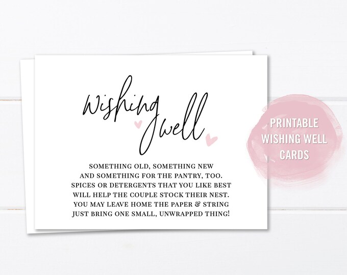 Wedding Wishing Well Card Printable, Bridal Shower Wishing Well Insert