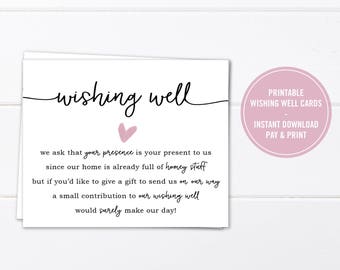 Wedding Wishing Well Card Printable Bridal Shower Wishing Etsy