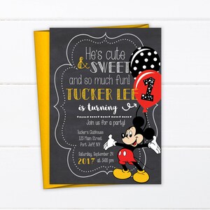 Mickey Mouse Birthday Party Invitation Printable or Printed, Kid's Birthday Invitation, Mickey First Birthday Party, Disney Themed Birthday