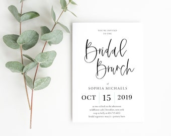 Simple Printable Bridal Shower Invitation, Calligraphy Bridal Brunch Invite, Printed Brunch with the Bride Invitation, Minimalist Shower