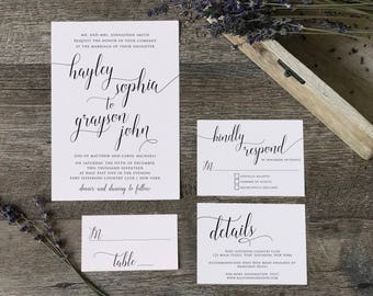 Classic Wedding Invitation Suite Romantic Calligraphy Printable Wedding Invite Set, Simple Chic Timeless Invitations, Elegant Wedding Suite