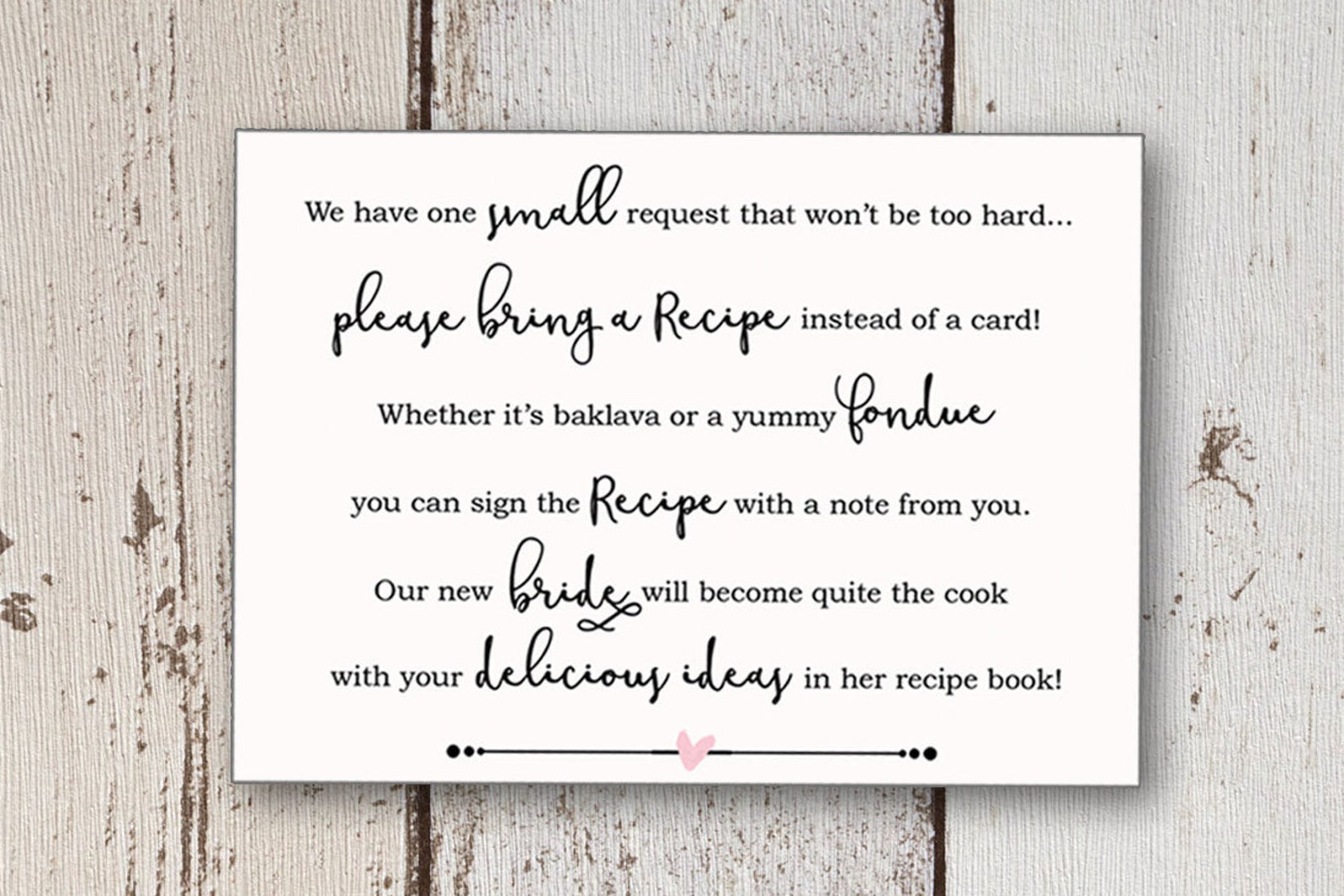 Bridal Shower Invitation Recipe Poem for Bride Recipe Shower Etsy