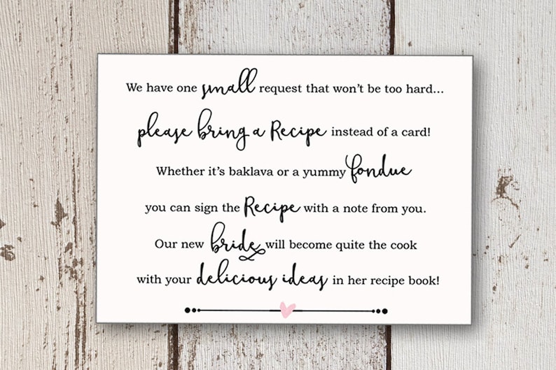 Bridal Shower Invitation Recipe Poem for Bride Recipe Shower | Etsy