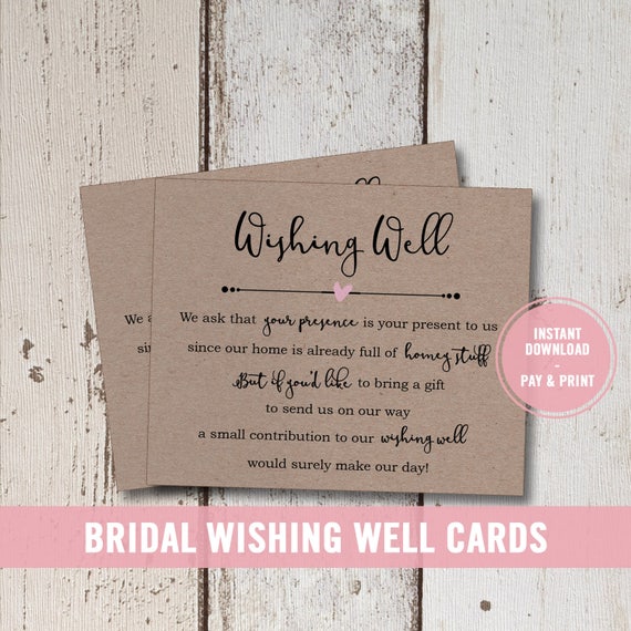 Wedding Wishing Well Card Printable Bridal Shower Wishing Etsy