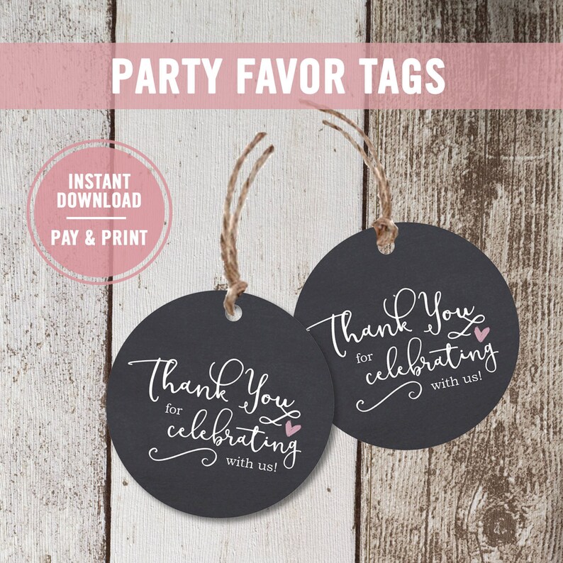 Bridal Shower Favor Tags Printable Chalkboard Thank You Tags Etsy