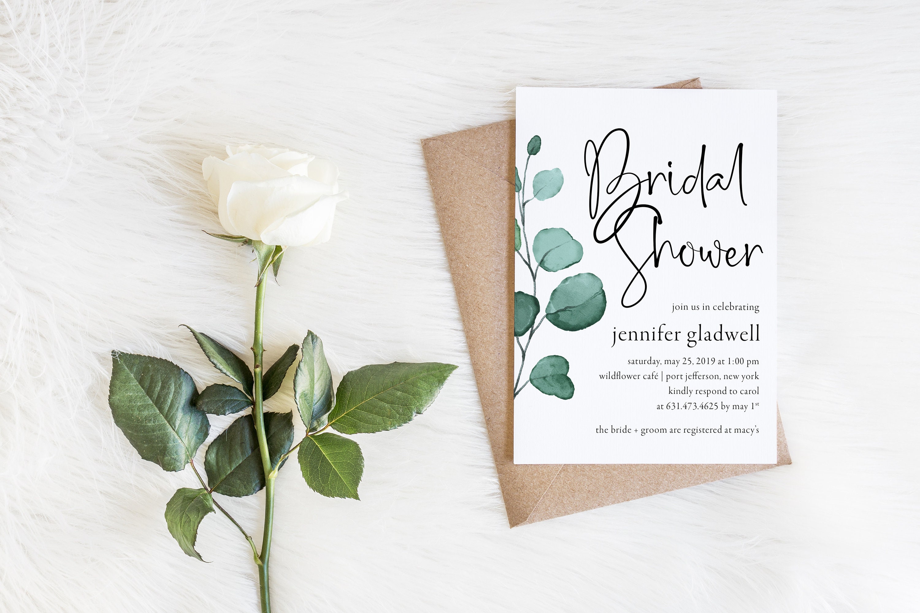 Eucalyptus Bridal Shower Invitation Printable Greenery Bridal Etsy