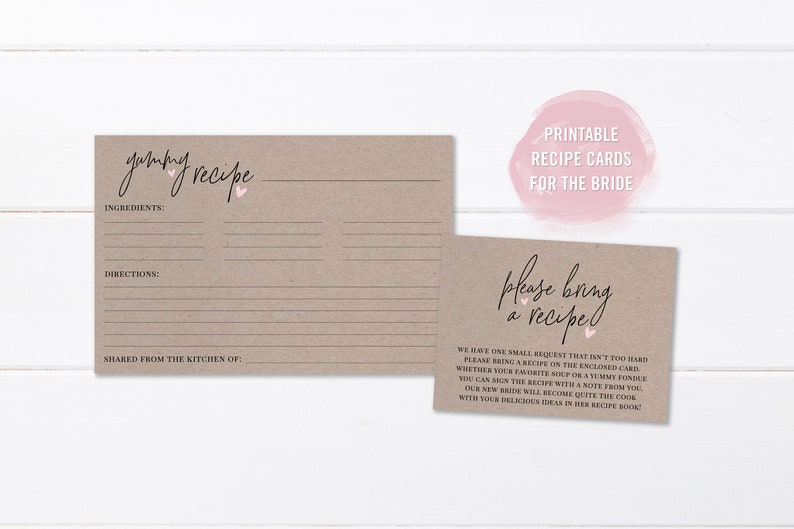 Bridal Shower Invitation Recipe Card For Bride Inserts Brown Paper Instant
