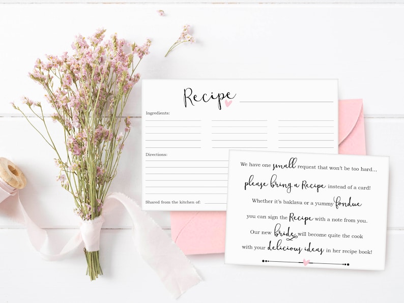 Bridal Shower Invitation Recipe Card For Bride Activity Blank Poem Print Instant