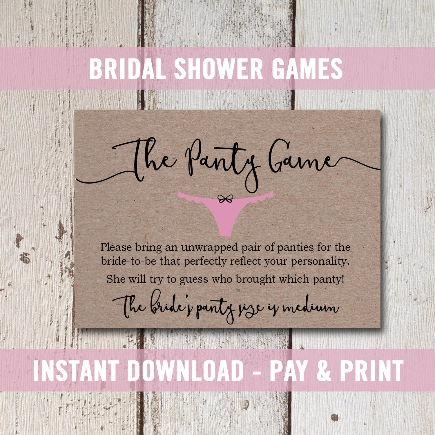 Panty Game Bridal Shower Activities, Instant Download Digital File Fun  Bridal Shower Game, Rustic Bridal Shower, Panties for the Bride