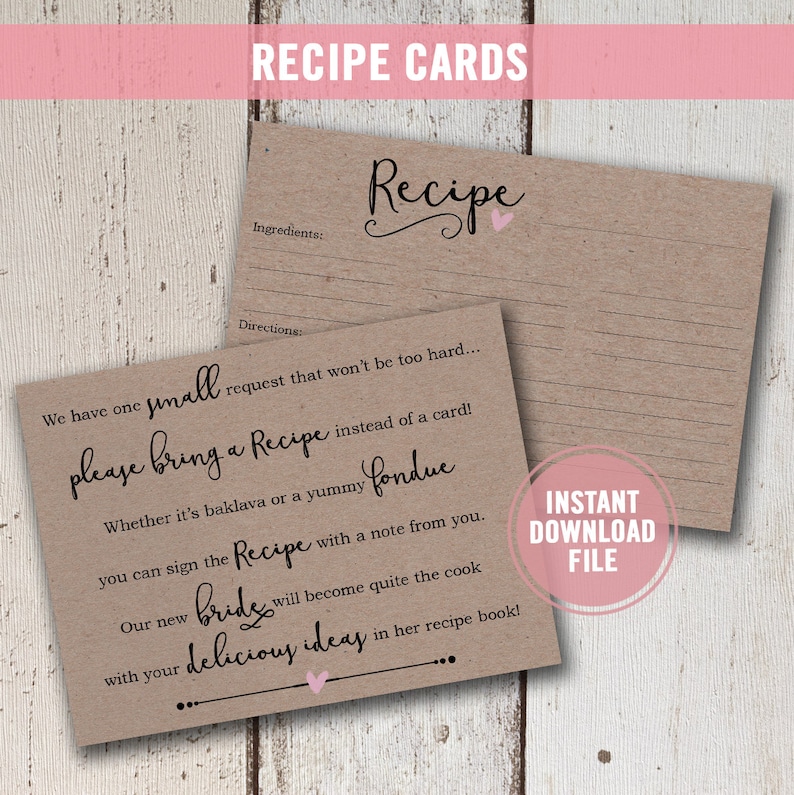 Bridal Shower Invitation Bridal Shower Recipe Card for Bride Etsy