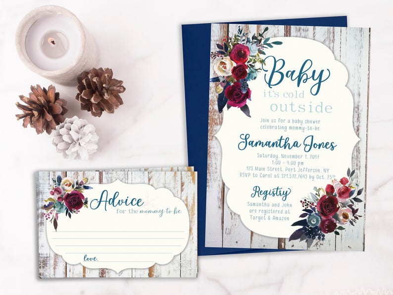 Floral Winter Baby Shower Invitation Baby Boy Shower Invite Etsy Floral Winter Baby Shower Invitation Baby Boy Shower Invite Etsy