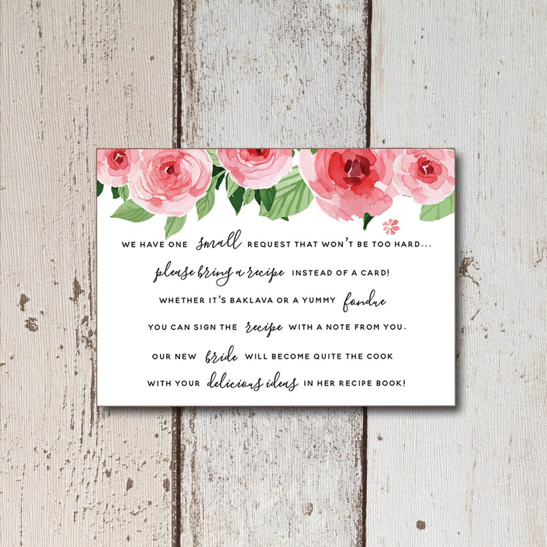 Bridal Shower Invitation, Printable Recipe Cards, Printable Bridal ...