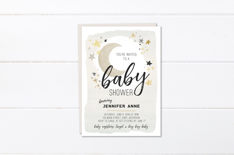 Moon And Stars Baby Shower Invitation Printable Or Printed Etsy
