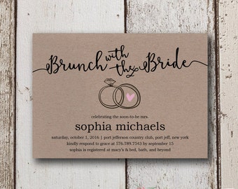 Printed or Printable Bridal Shower Invitation, Rustic Wedding Shower Invites, Brown Paper Shower, Brunch with the Bride Bridal Brunch Invite