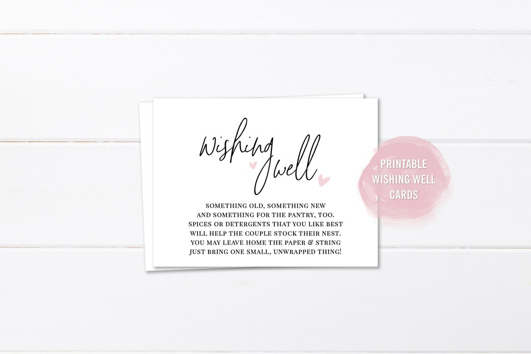 Wedding Wishing Well Card Printable, Bridal Shower Wishing Well Insert