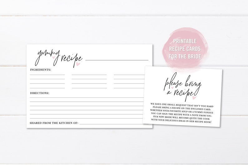 Bridal Shower Invitation Recipe Card For Bride Activity Blank Poem Print Instant