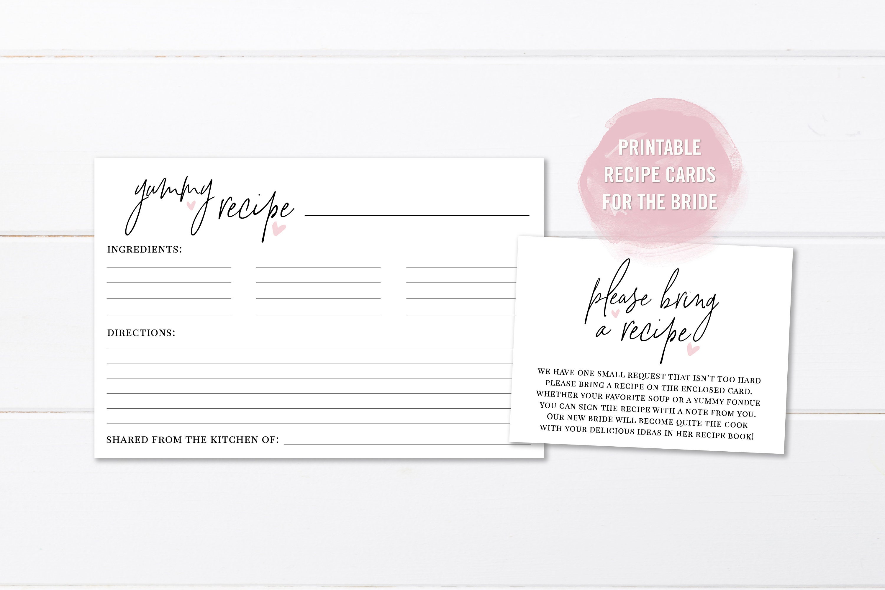 Bridal Shower Invitation Recipe Card For Bride Activity Blank Poem Print Instant