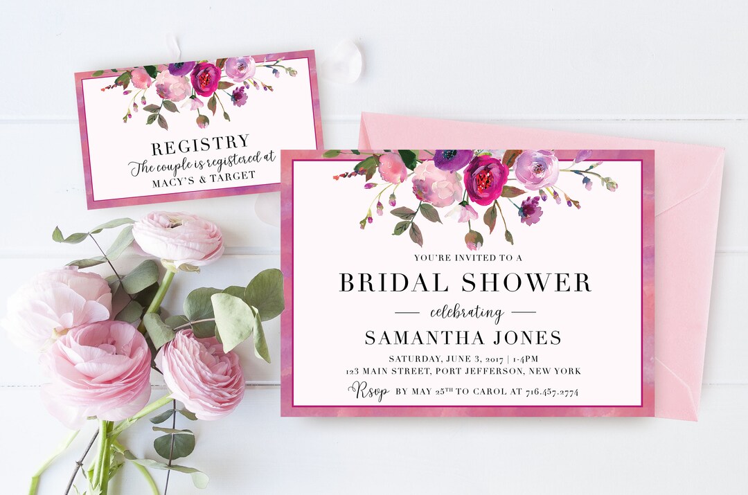 Floral Bridal Shower Invitation Printed or Printable, Peony Bridal