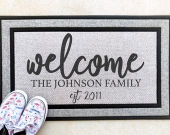 Custom Welcome Front Door Mat Personalized | Monogram Door Mat | Custom Personalized Front Doormat | Farmhouse Rustic Doormat
