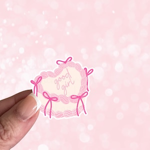 Coquette Light Pink Bow Good Girl Cake Sticker | Girlie Kindle Sticker | Bookish Sticker | Bookish Sticker | Book Lover Sticker | Heart Cake