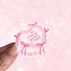 Pretty Girls Read Coquette Pink Bow Cake Sticker | Kindle Sticker | Bookish Sticker | Bookish Sticker | Book Lover Sticker | Heart Cake