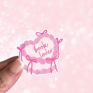 Pink Coquette Book Lover Cake Sticker | Girlie Kindle Sticker | Bookish Sticker | Bookish Sticker | Book Lover Sticker |Heart Cake