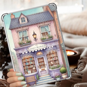 Personalized Lilac Bookshop Kindle Insert: Whimsical Bookstore Design