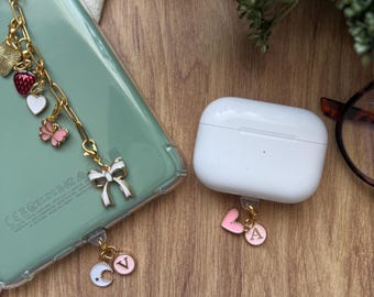 Custom Initial Kindle Charm: Pink Enamel USB-C Dust Plug with Clasp