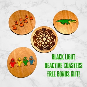 KGLW Coaster Set of 4, King Gizzard and the Lizard Wizard Cork Back Coasters, Hand Painted Christmas Gift, Holiday Gift, Bonus Gift Included