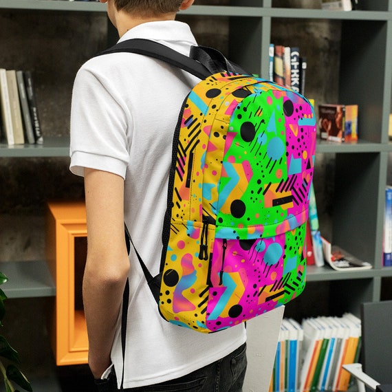 Neon 90s Backpack: Retro Vibrant Polyester School Bag - Etsy