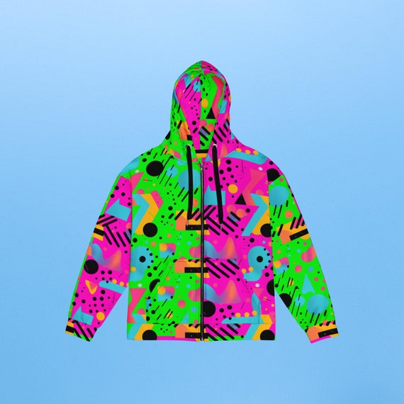 Neon 90s Zip Hoodie, the Perfect Eco-friendly Holiday Gift for