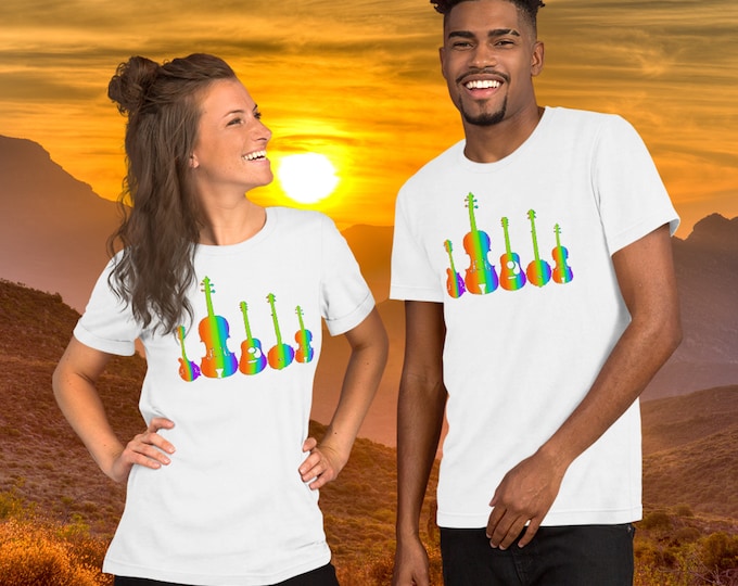 Rainbow Bluegrass Instruments T-Shirt: Unisex Music Tee