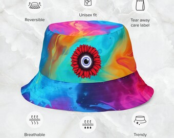 WAKE × BILLY'S by Acy REVERSIBLE HAT Billy Strings Inspired Rainbow Runes Reversible Bucket Hat
