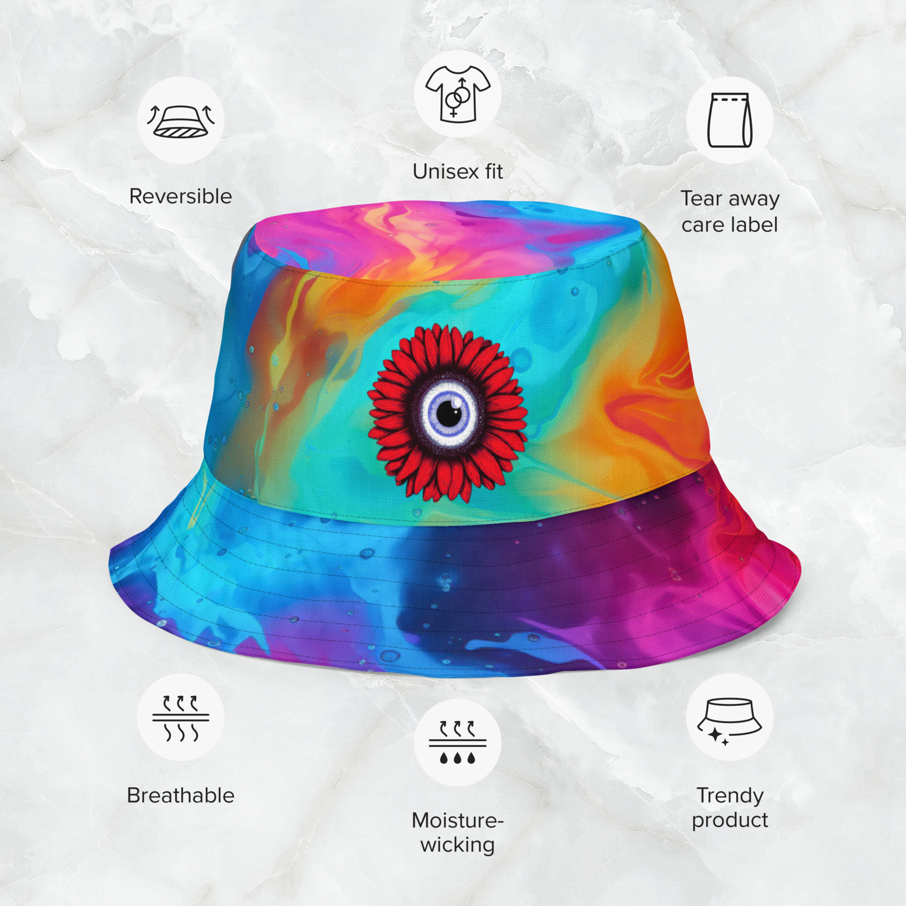 Billy Strings Inspired Rainbow Runes Reversible Bucket Hat