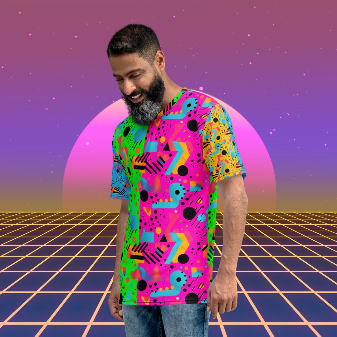 Neon 90s T-shirt: Vibrant Retro Print, Mid-weight Jersey - Etsy