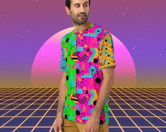 Neon 90s Men's T-shirt, Vibrant Retro Tee, Regular Fit Mid