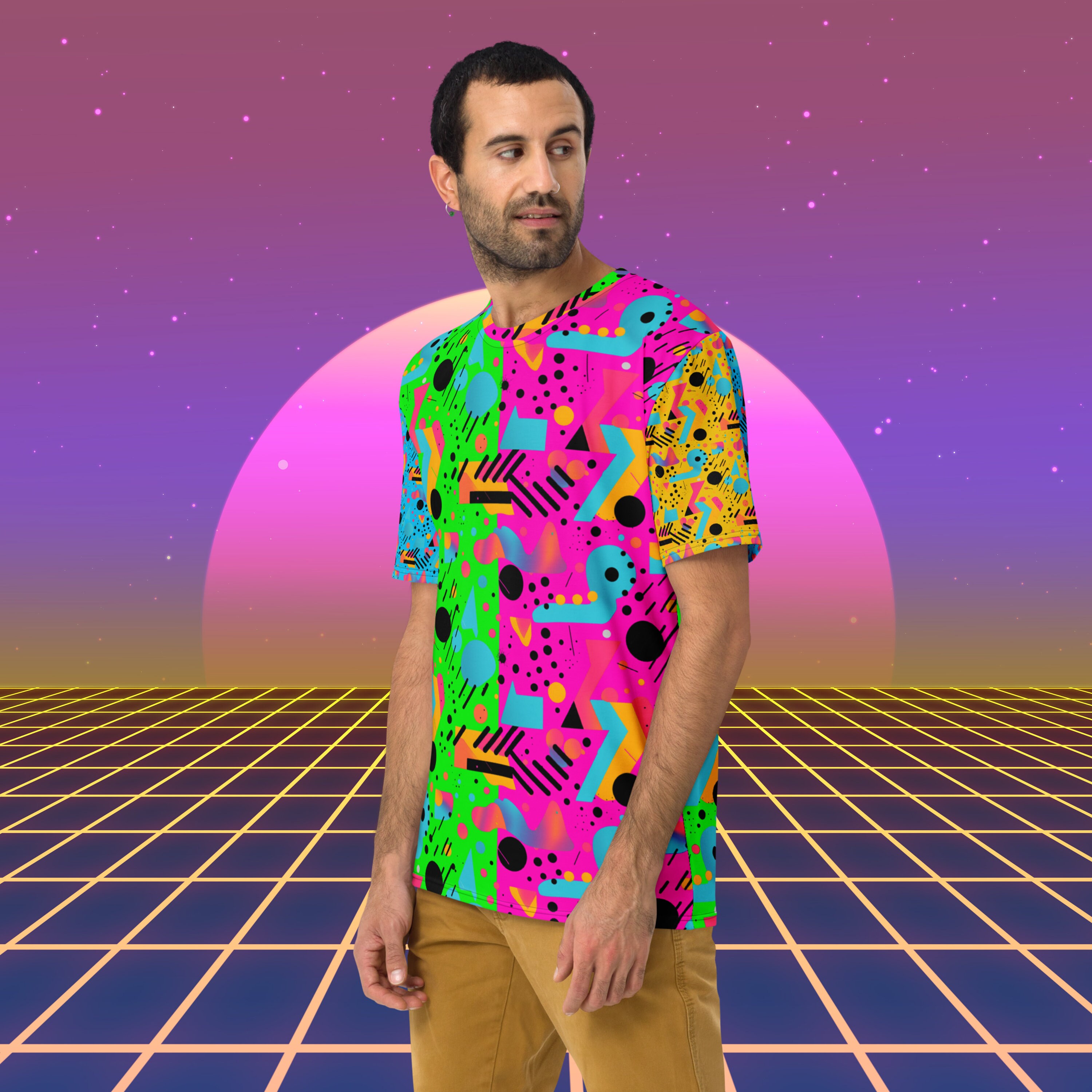 Neon 90s Men's T-shirt, Vibrant Retro Tee, Regular Fit Mid