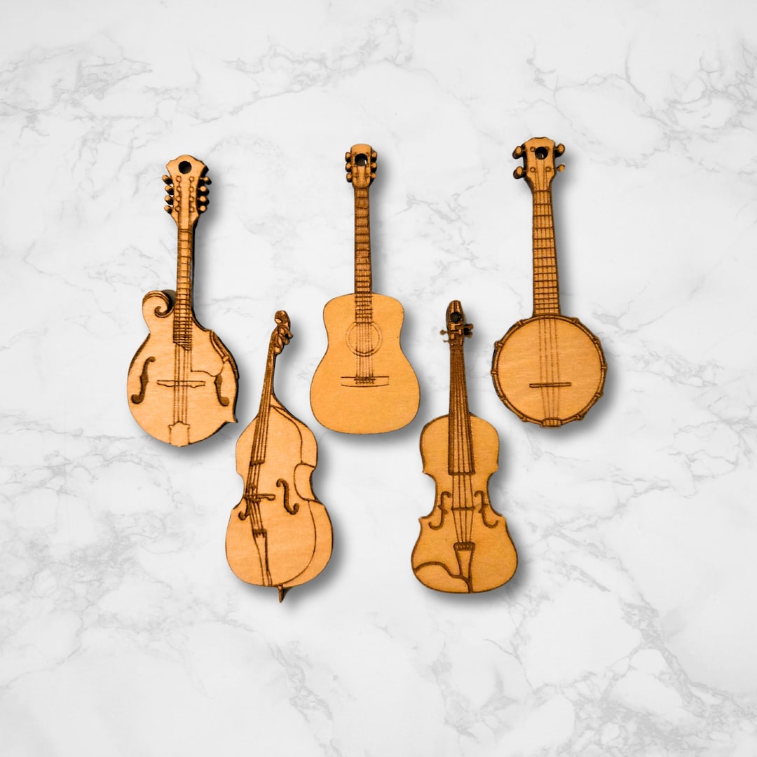 Bluegrass Instrument Ornaments: Laser-cut Baltic Birch Wood, Holiday ...