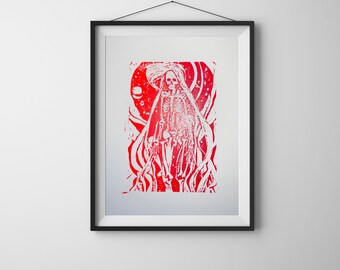 Eternal Dream Black Light Reactive Wood Cut Lithograph Print, Celestial Cosmic Art, 8x10 Wall Decor, Vibrant Wall Art, DayGlo Ink