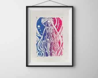 Eternal Dream Black Light Art Print, 8x10 Woodcut Lithograph, Handmade Gift, Limited Edition, Unique Art Gift for Art Lovers
