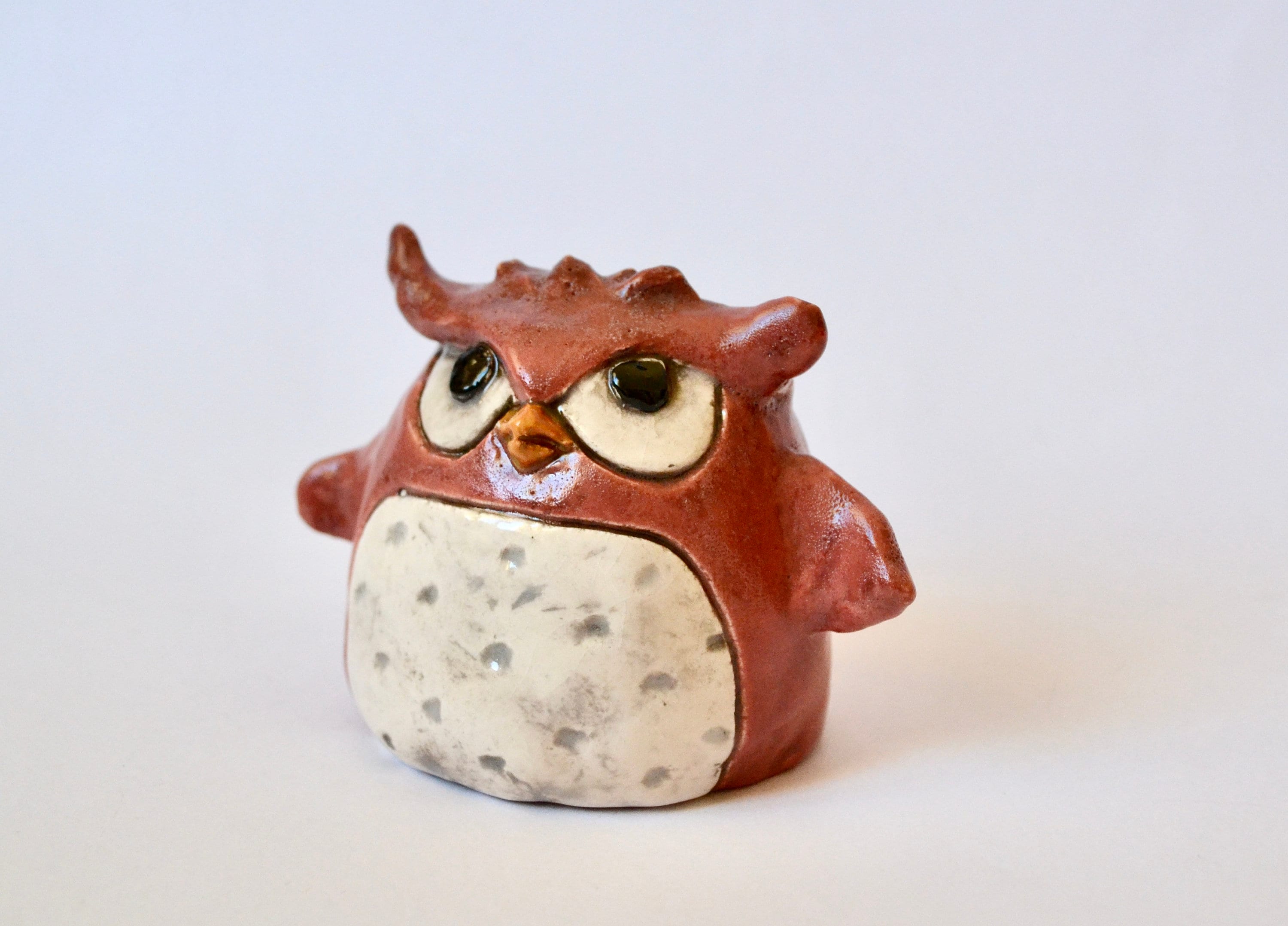 Jude the Red Owl - Original, One-of-a-Kind Art Sculpture - hand sculpted statue - salsa rust red &am