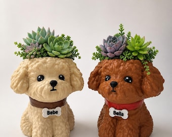 Custom Teddy Bear Dog Planter, Personalized Dog Planter, Succulent Pot, Dog Lover Gift, Puppy Pot, Pet Memorial Gift, Cute Desk Decor
