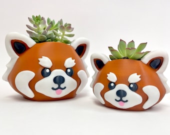 Red Panda Succulent Planter – Cute Kawaii Animal Pot | 3D Printed Gift for Plant and Animal Lovers, Home and Office Decor by Meow3D