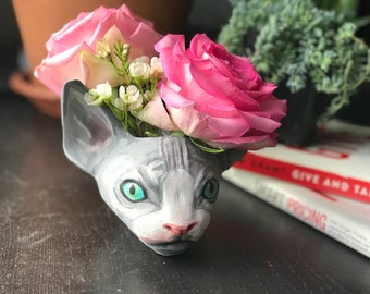 Custom Sphynx cat planter, Mother’s Day Gift, Car Mom,Cat gift, cat lover, cat lovers gift, unique gifts, cat lady gifts, cat people