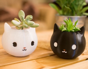 Plantador de gatos, gato negro, regalo de amante de los gatos, regalos de mamá gato, regalo del día de la madre, decoración del hogar del gato, regalo del gato, decoración del escritorio, impreso en 3D, plantador de animales