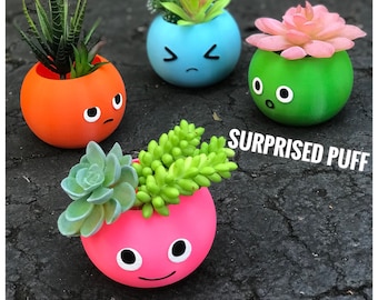 Puff planter, Smiley Face, Father’s Day Gift, Surprised Face, Plant Dad, birthday gift, Annoyed Face, Sadly face, emoji planter