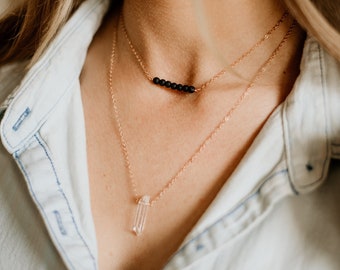 Quartz • Lava Essential Oil Diffuser Necklace • 14K Rose Gold Filled 18" • Layering • Stacking • Stack